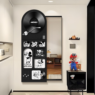 卡通米奇镜子画隐藏式推拉全身镜穿衣镜形暗卧室入户门玄关装饰画