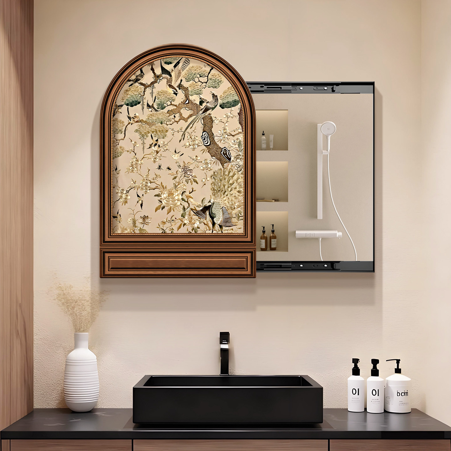 2026新款轻奢中古风化妆镜梳妆镜卧室台式桌面高级梳妆台大镜子