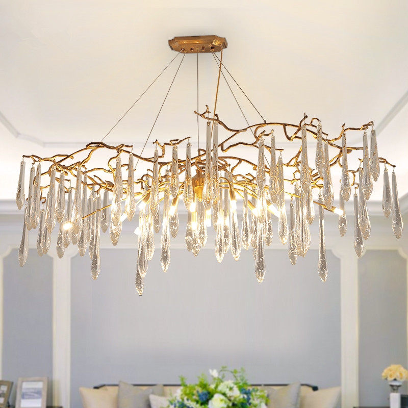全铜美式乡村树枝灯轻奢水晶后现代设计师客厅餐厅水滴简约餐吊灯