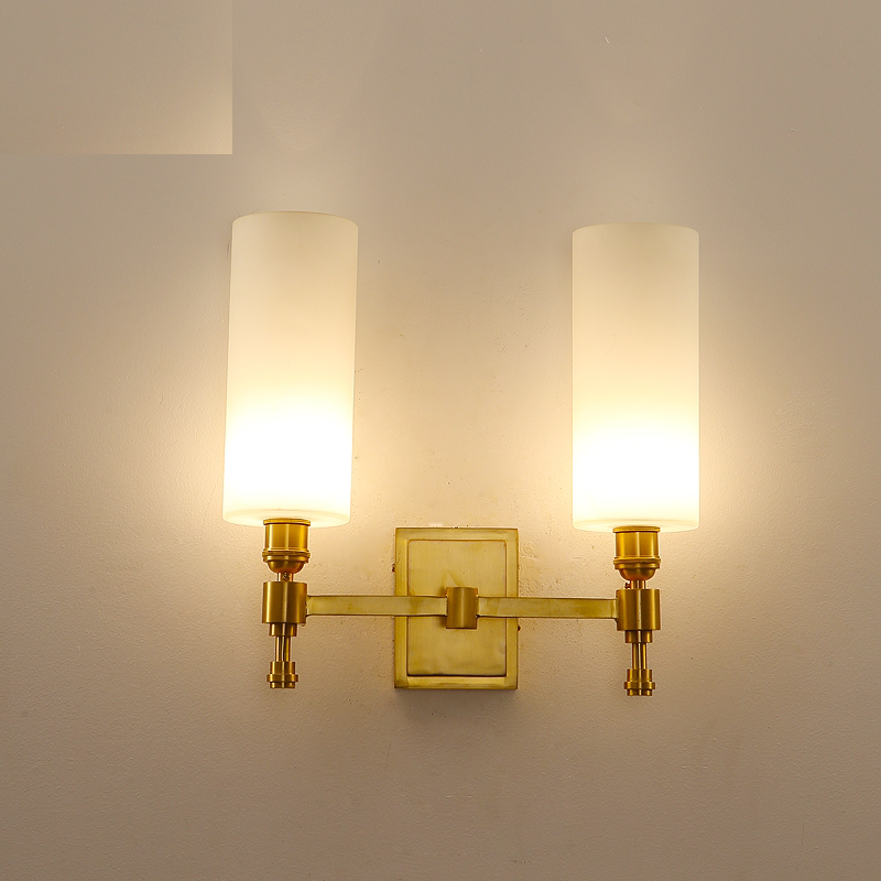 美式全铜壁灯 客厅电视墙壁灯卧室床头灯 过道走廊欧式双头铜壁灯