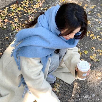 网红新款纯色圈圈纱围巾女糖果色系柔软学生情侣加厚保暖围脖披肩