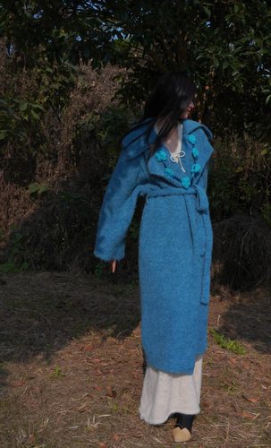 2025冬新款原创设计蓝色毛衣外套女翻领显瘦针织衫宽松毛衫