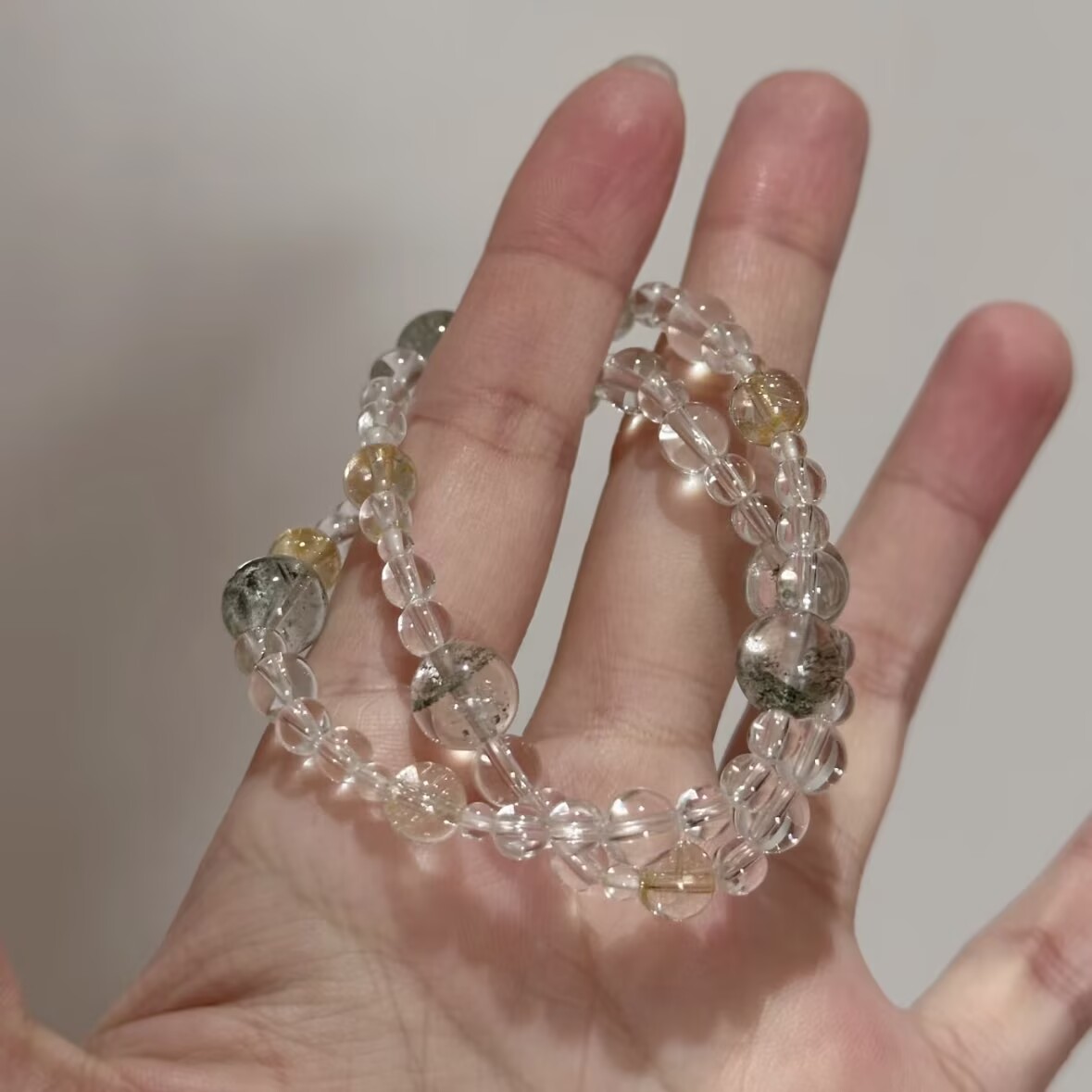 巴西白水晶绿幽灵水晶金发晶手链