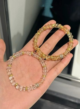 天然黄水晶刻面盘珠暴富算盘手串手链白水晶黄塔金招财送女友礼物