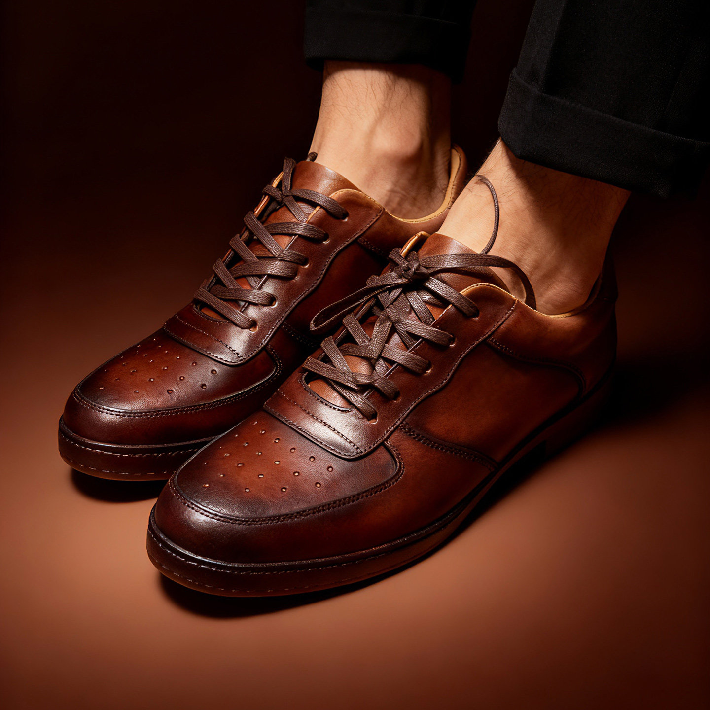 头层牛皮棕咖色休闲鞋