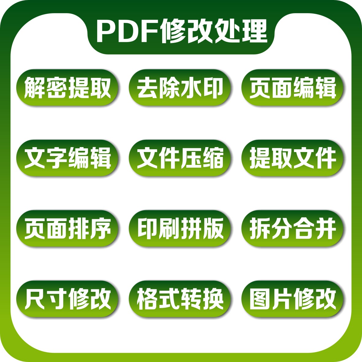 pdf修改编辑去除水印解密合并提取文字改字格式转换ps修图