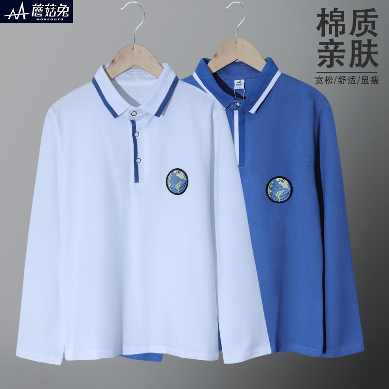 男童大童长袖T恤中大童胖男孩polo衫春秋款青少年学生班服打底衫