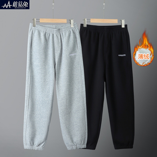 胖男童加绒裤子一体薄绒秋冬款加肥加大12-15岁青少年男孩运动裤