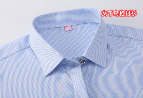 衬衣千鸟格V领小方大码工装修身