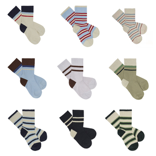 ins爆款2023春夏新款丹麦风童装 男女童宝宝有机棉针织拼色条纹袜