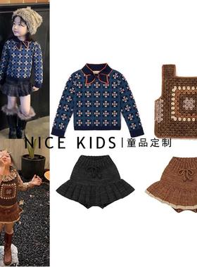 ins爆款24年秋冬MP系列 女童宝宝复古提花领结毛衣花纹针织衫裤裙