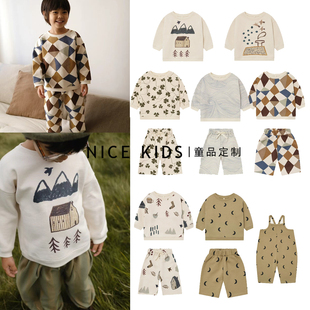套装 儿童复古风刺绣花休闲加绒卫衣卫裤 25秋冬oz自制 ins爆款