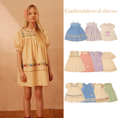 ins爆款25夏季apo复古高定重工打揽花朵女童公主裙刺绣儿童连衣裙