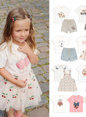 ins爆款25夏KS新款男女宝宝樱桃柠檬独角兽童趣足球短袖T恤童装