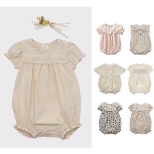 ins2025春夏LOU系列 女童婴儿全棉天丝棉印花艾薇儿哈衣三角爬服