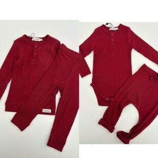 24秋冬mar系列新色梅洛红莫代尔棉螺纹莫兰迪儿童上衣打底裤 套装