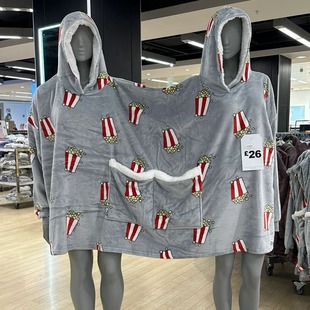 情侣双人合体睡衣新款情侣装秋冬搞怪爆米花连体卫衣连帽卫衣闺蜜