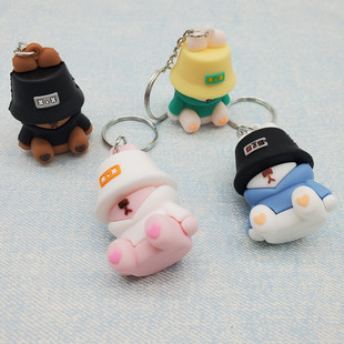 韩版时尚新款流氓兔钥匙扣创意滴胶公仔懒熊挂件网红兔子包包配饰