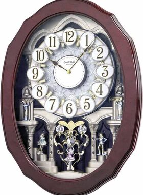 日本量贩 RHYTHM丽声57CM石英电池款轻奢客厅音乐挂钟4MH890WT06