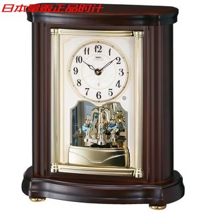 日本量贩 SEIKO精工31.2CM电波自动对时木质轻奢回旋饰座钟HW581B