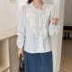 上衣长袖 正肩纯棉小衫 2025秋季 CRISP日系穿搭刺绣木耳边衬衫 新款