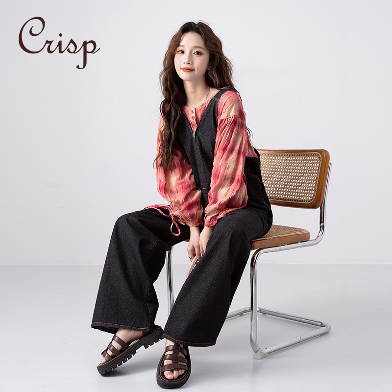 CRISP宽肩带牛仔连体裤
