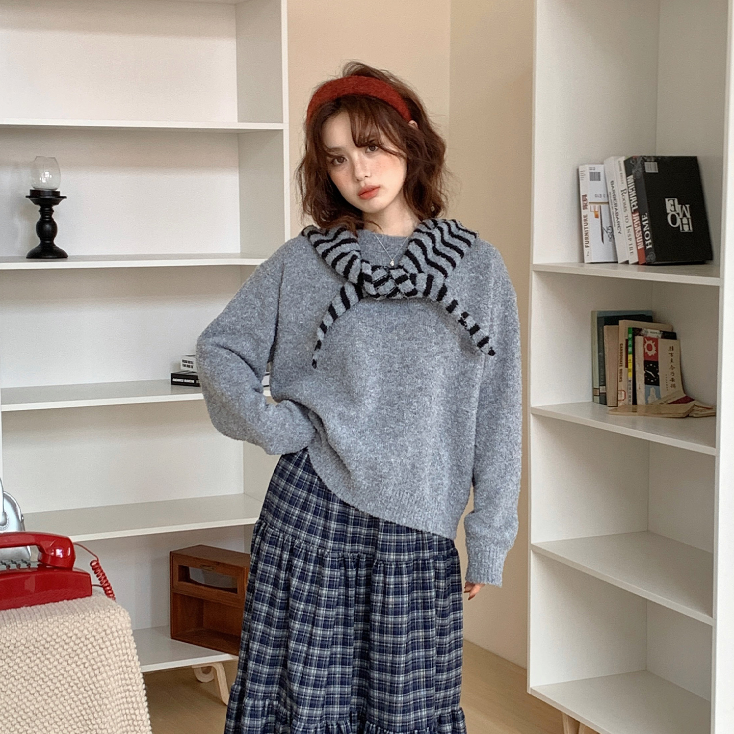 CRISP日系穿搭纯色针织衫上衣女粉色毛衣内搭可外穿2025秋冬新款