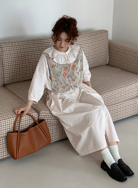 CRISP日系穿搭棉麻大翻领衬衫连衣裙七分袖宽松长裙2025秋季新款
