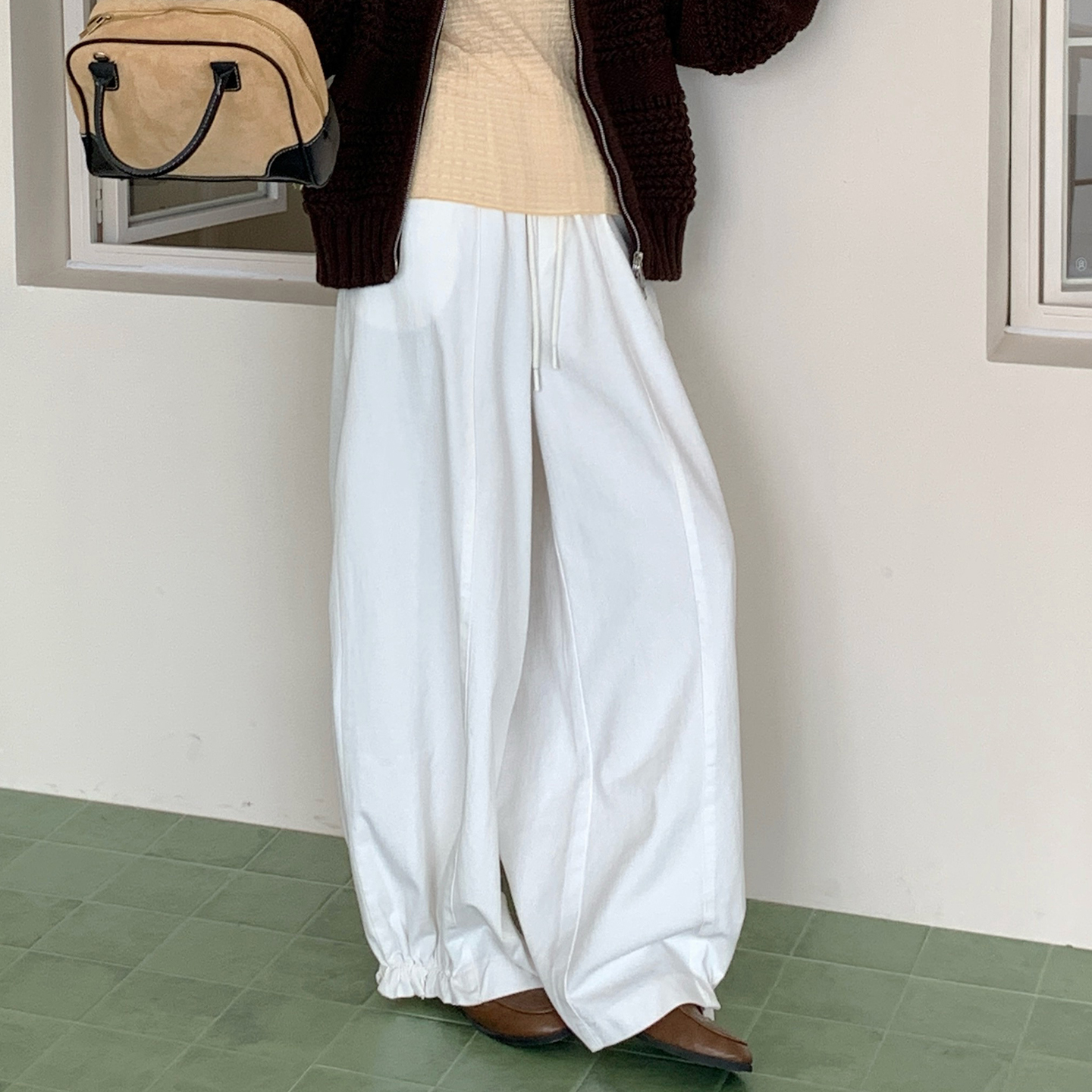 CRISP日系穿搭木耳边阔腿裤女宽松慵懒风休闲裤长裤2025秋季新款