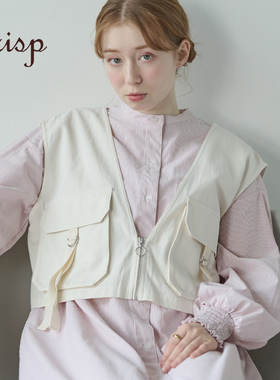 CRISP日系穿搭工装短款拉链马甲女外穿时尚叠穿背心2025春季新款
