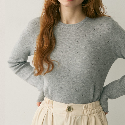 CRISP日系穿搭小花镂空刺绣打底衫女薄款针织衫内搭2025冬季新款