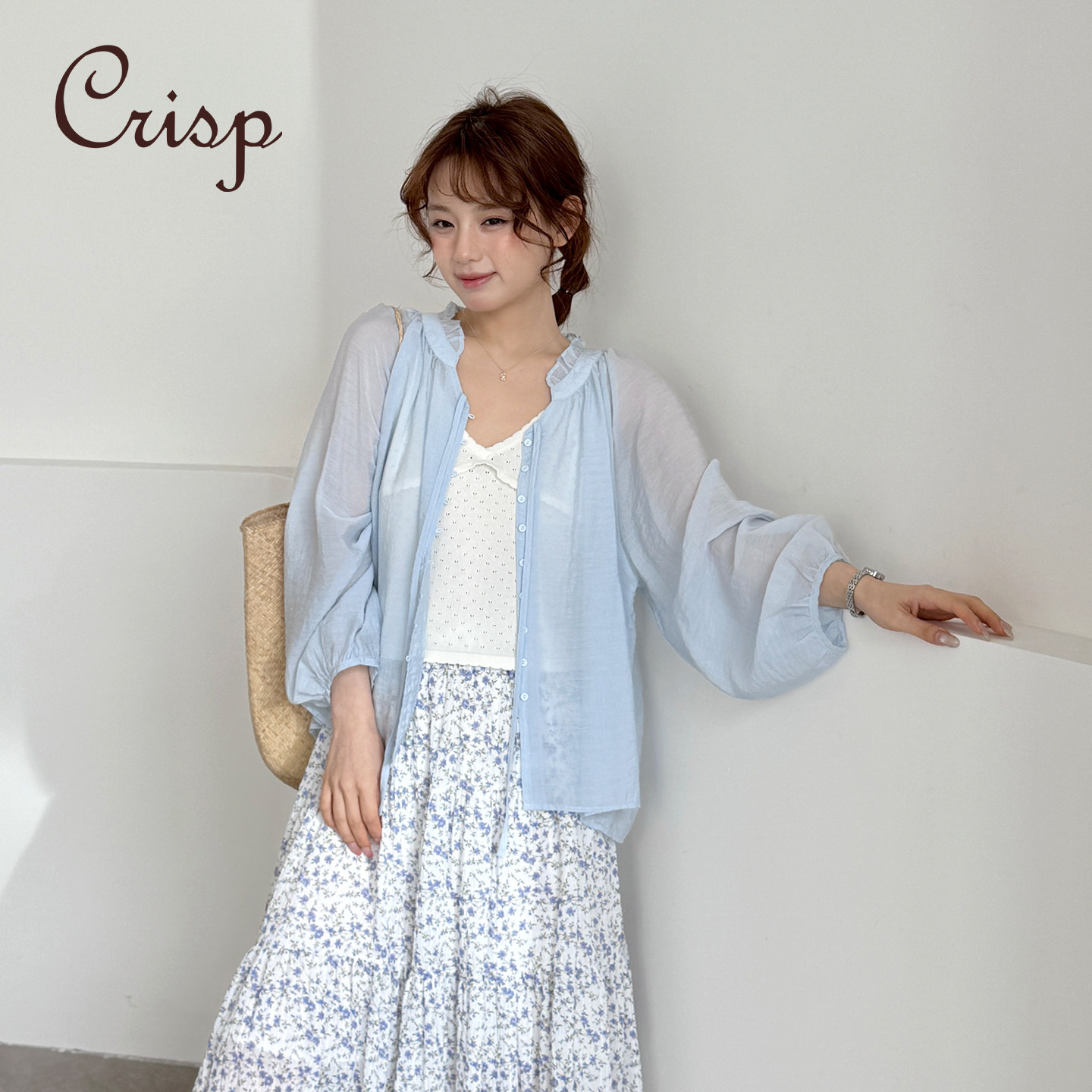 CRISP日系轻薄木耳领衬衫上衣女微透外搭灯笼袖小衫2026夏季新款