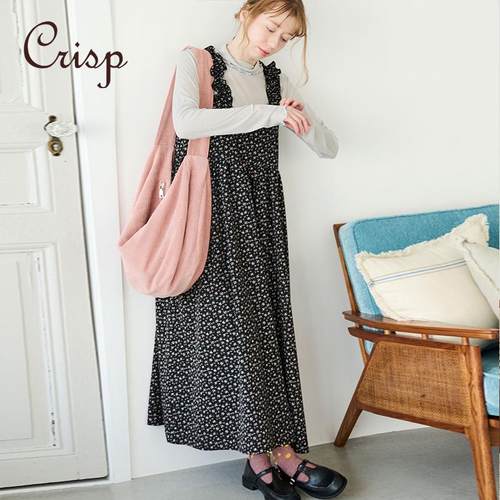 CRISP日系穿搭碎花背带裙露背小个子甜美连衣裙长裙2025早春新款