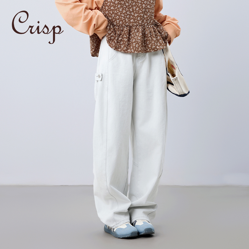 CRISP日系穿搭水洗阔腿牛仔裤