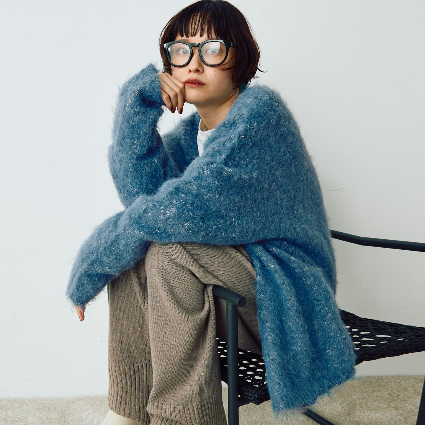 CRISP日系穿搭彩点拉毛针织开衫女中长款宽松毛衣2025秋冬新款