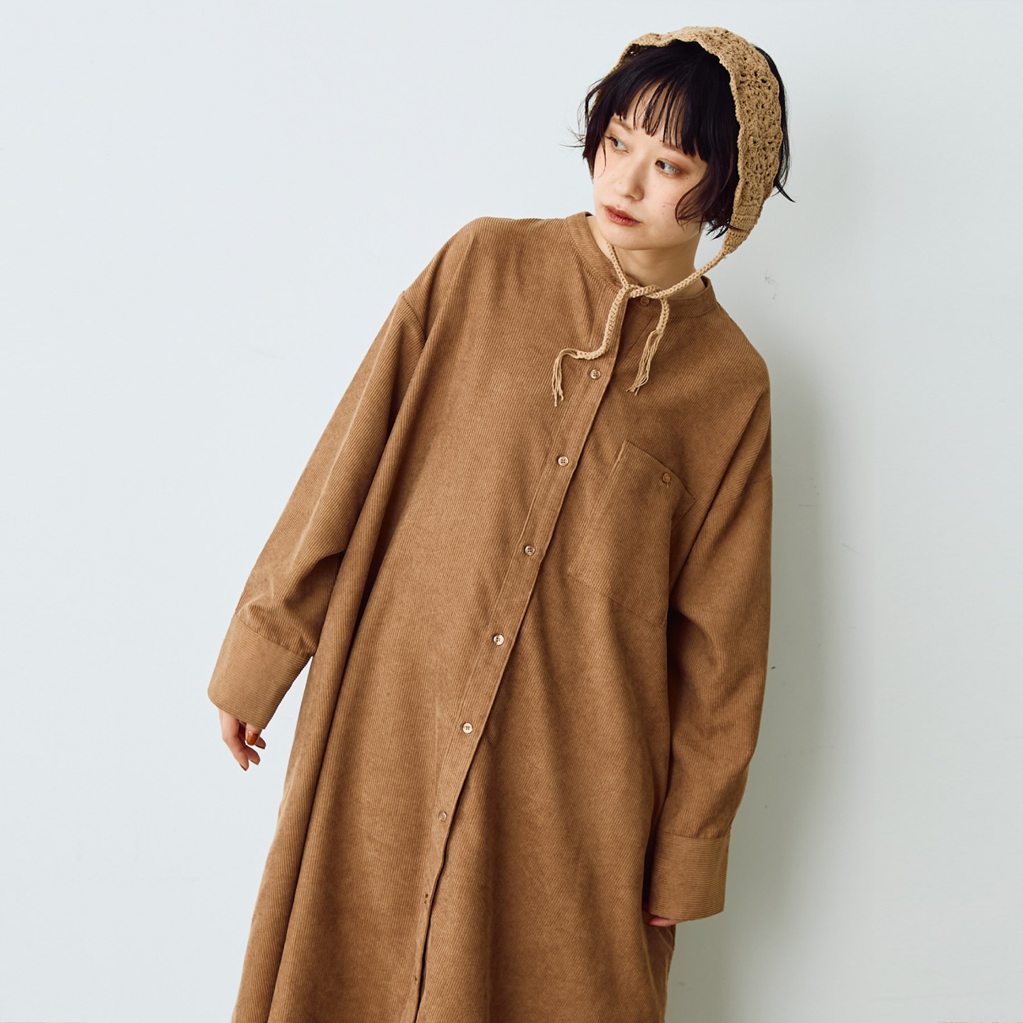 CRISP日系穿搭灯芯绒衬衫裙宽松长袖松弛长款连衣裙2025秋冬新款