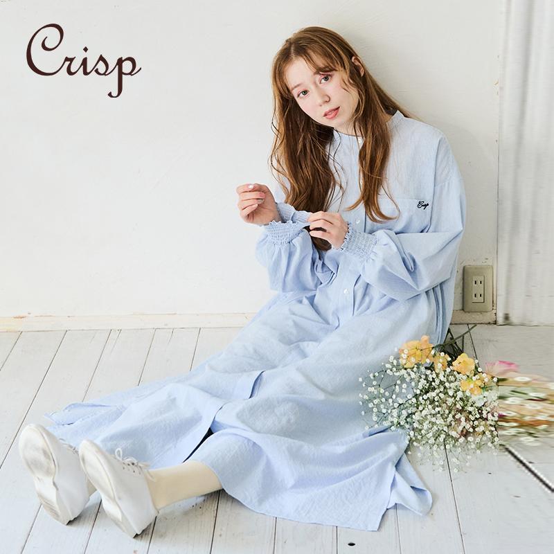 CRISP日系穿搭刺绣条纹衬衫裙宽松慵懒松弛感连衣裙2025春季新款