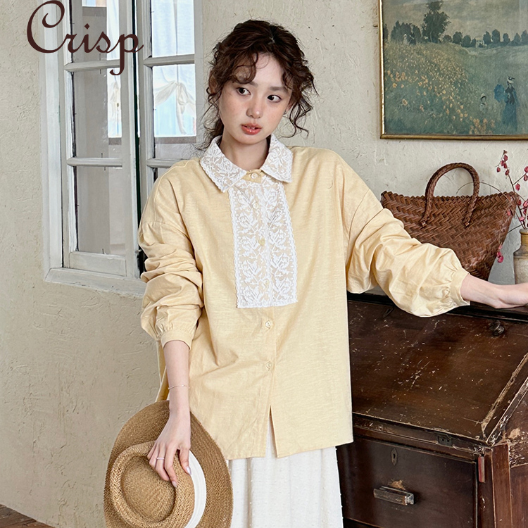 CRISP日系森女蕾丝绣衬衫上衣女独特超好看纯棉衬衣2025春季新款
