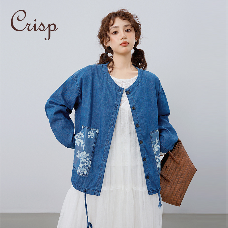 CRISP森女印花牛仔衬衫外套