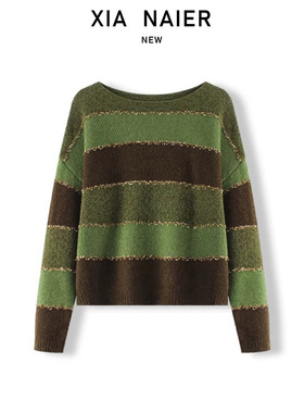 【山羊绒+绵羊毛+天丝】25秋新款圆领拼色条纹针织衫 BL-250895