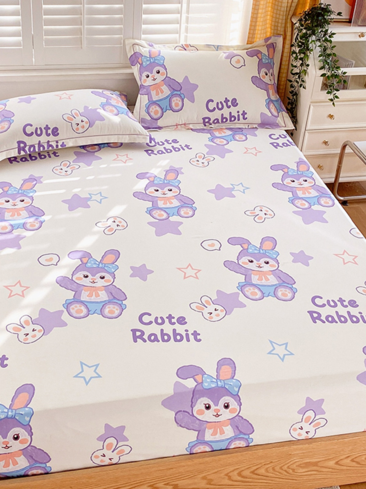 全棉可爱儿童上下铺上下床专用床笠女童女孩子紫色卡通图案床罩