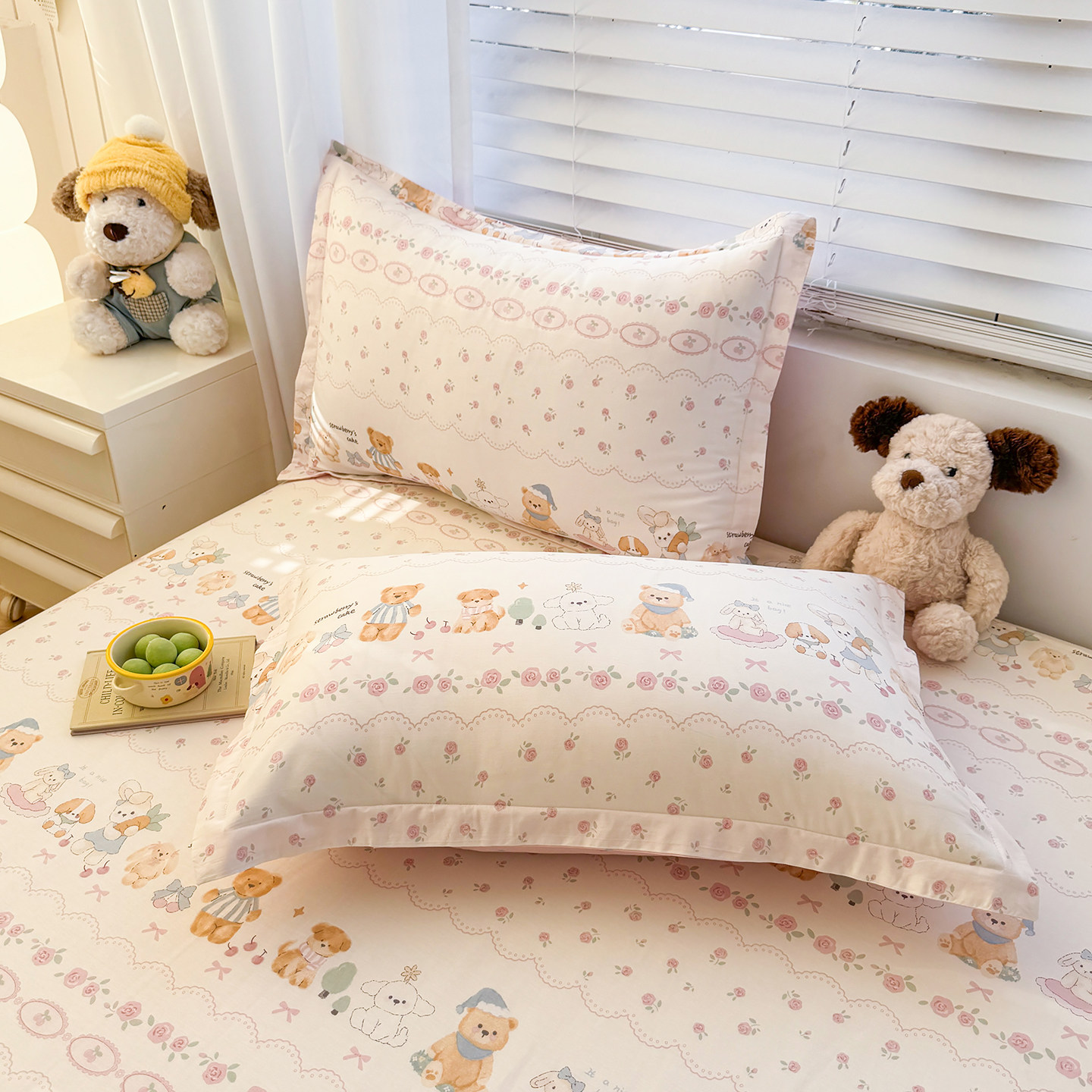 全棉女生可爱粉色少女心枕套一对