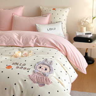 秋冬天加厚全棉磨毛可爱高质量纯棉儿童床上用品四件套女生高级感