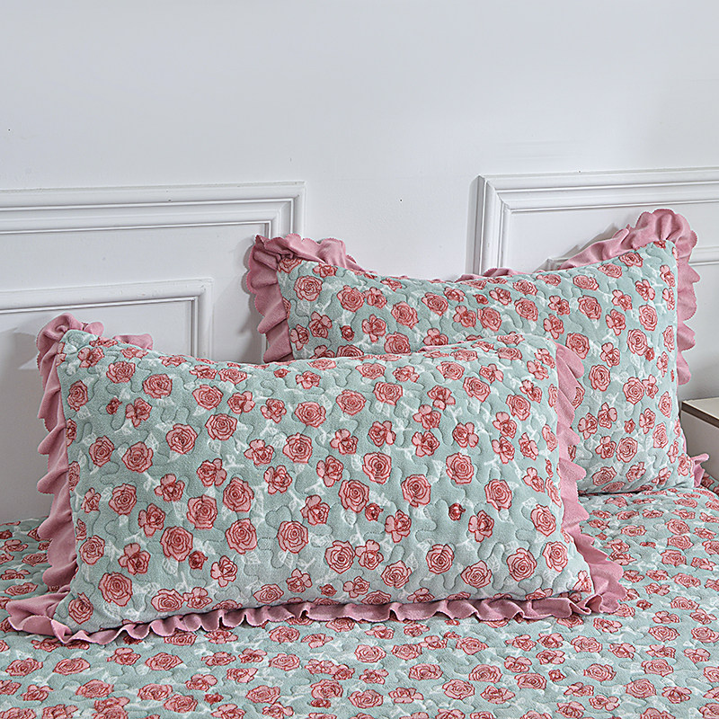 牛奶绒夹棉毛茸茸加厚加棉蕾丝花边枕套一对装冬季加绒枕头套厚款