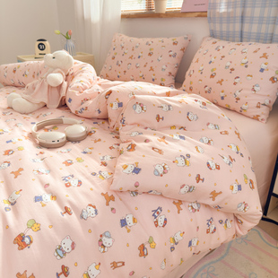 春夏天全棉可裸睡儿童超柔软双层纱女童床上四件套1米2床上三件套