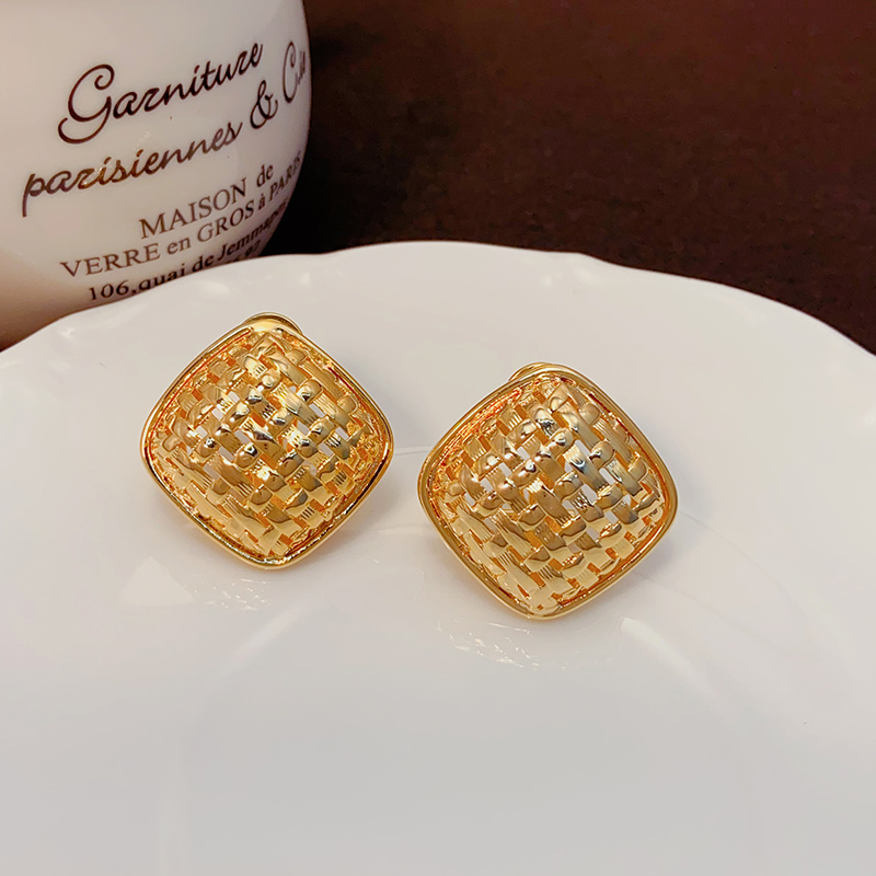 小众设计感菱形耳钉S925银针时尚编织高街百搭小众耳环个性耳饰