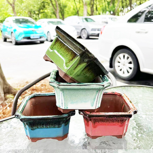 组合856875乌木盆多肉植物花盆大号陶瓷方盆方形肉肉花盆清仓特价