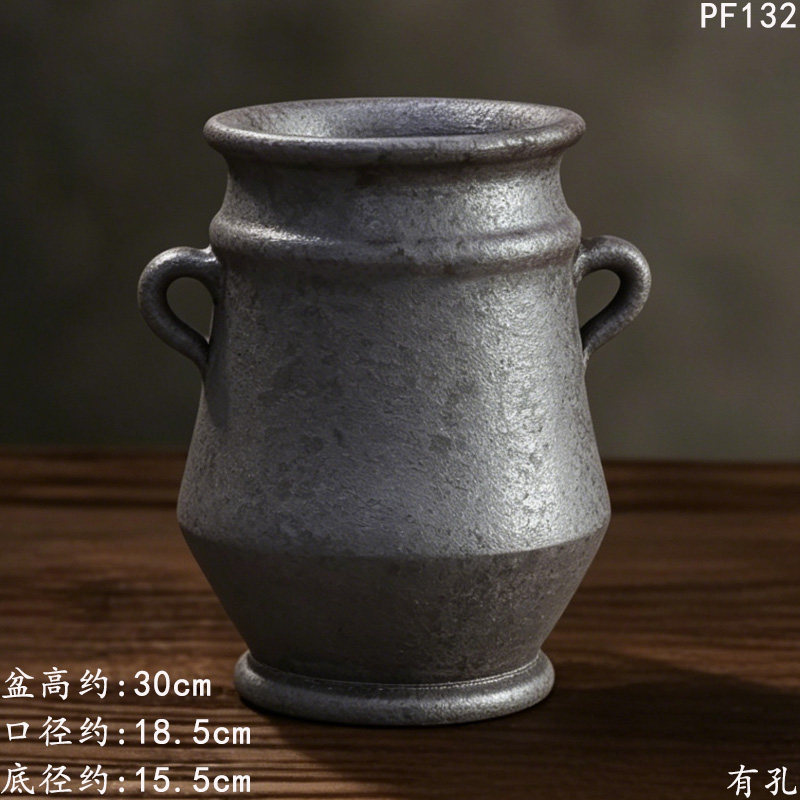 复古手工陶瓷花盆景德镇侘寂风大口径花器民宿台面玄关古典摆件