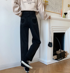 Real shot real price spring Korean love high waist slim design sense black straight jeans floor pants