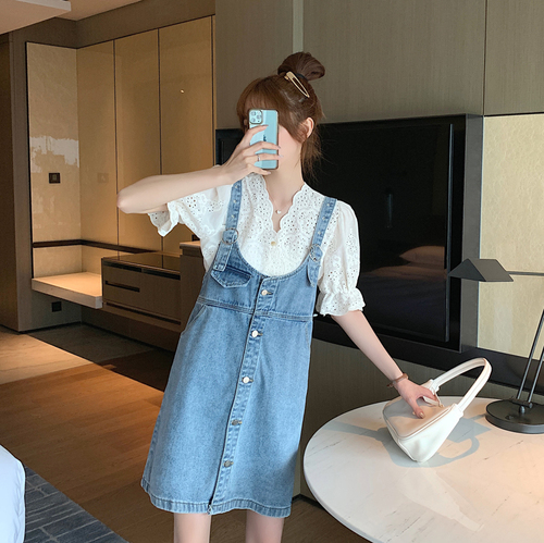 Real price 2021 denim new summer fashion temperament adjustable shoulder strap straight strap skirt